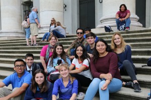 Students waiting outside of the Munich Opera House.